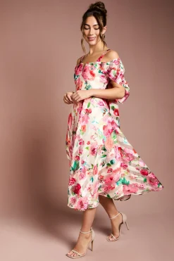 Robe Midi Bardot en Organza Imprimé