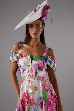 Robe Midi Bardot en Organza Imprimé Lisa Tan