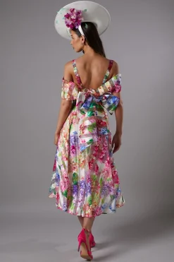 Robe Midi Bardot en Organza Imprimé Lisa Tan