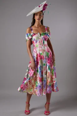 Robe Midi Bardot en Organza Imprimé Lisa Tan