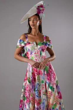 Robe Midi Bardot en Organza Imprimé Lisa Tan