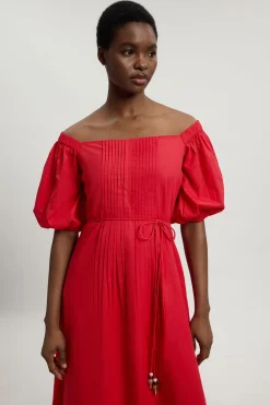 KarenMillen Robe Midi Bardot En Popeline De Coton Avec Détails De Perles<Femme Toutes Les Robes|Robes Mi-Longues