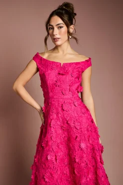 Robe Midi Bardot à Fleurs 3D