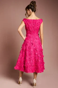 Robe Midi Bardot à Fleurs 3D