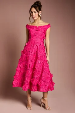 Robe Midi Bardot à Fleurs 3D