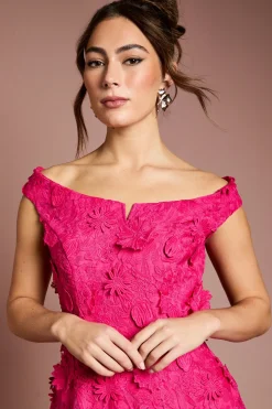 Robe Midi Bardot à Fleurs 3D