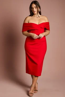 Coast Robe Midi Bardot Grande Taille en Ponte Coupe Droite<Femme Robes|Robes Mi-Longues