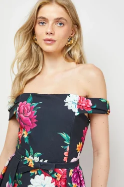 Oasis Robe Midi Bardot à Nœud Frontal Imprimée<Femme Toutes Les Robes|Robes Mi-Longues