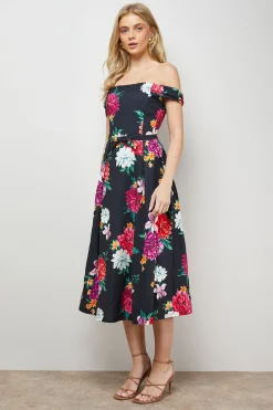 Oasis Robe Midi Bardot à Nœud Frontal Imprimée<Femme Toutes Les Robes|Robes Mi-Longues