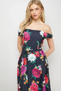 Oasis Robe Midi Bardot à Nœud Frontal Imprimée<Femme Toutes Les Robes|Robes Mi-Longues