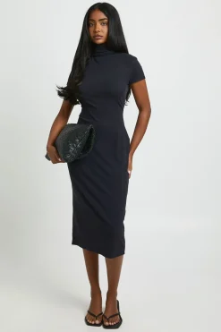 Robe Midi Basique Col Roulé Manches Courtes En Jersey Supersoft