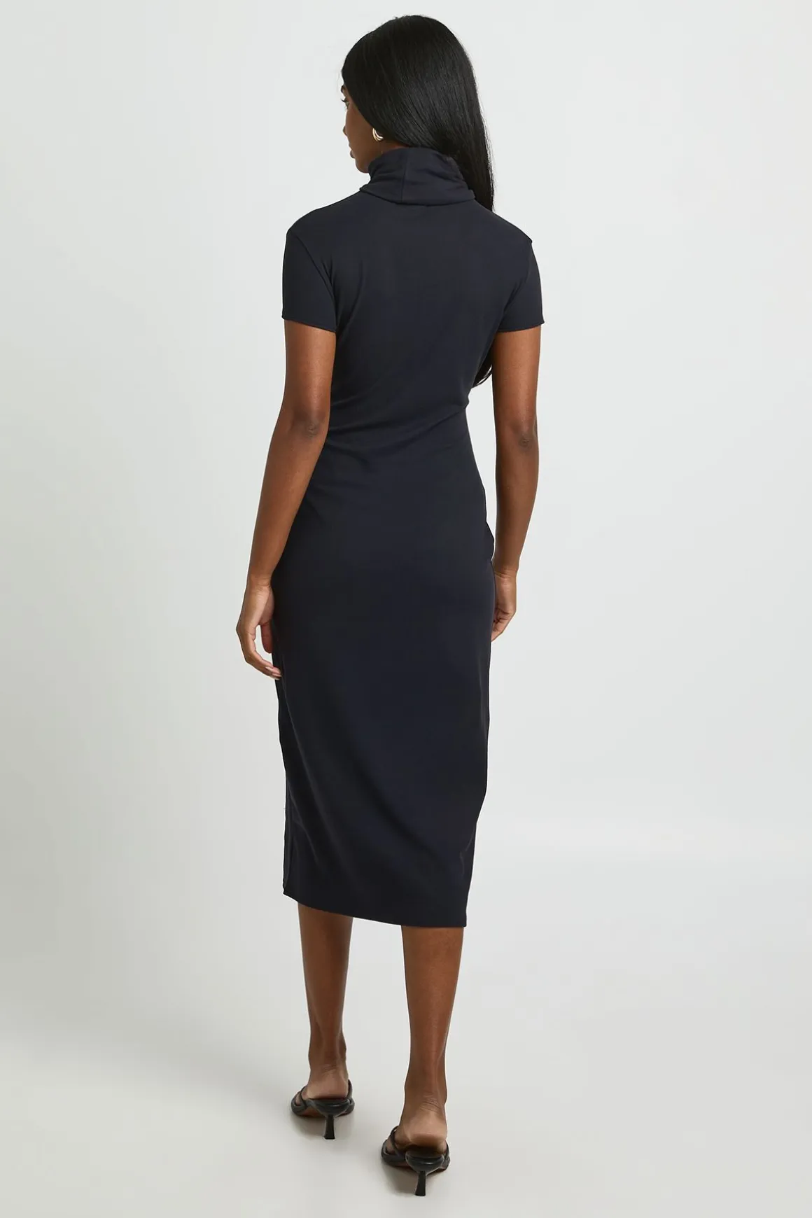 Robe Midi Basique Col Roulé Manches Courtes En Jersey Supersoft