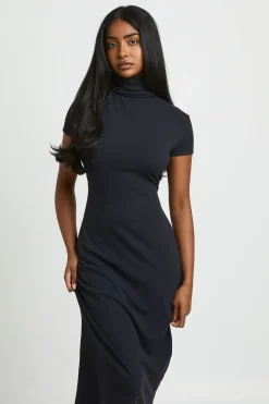 Robe Midi Basique Col Roulé Manches Courtes En Jersey Supersoft