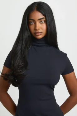 Robe Midi Basique Col Roulé Manches Courtes En Jersey Supersoft