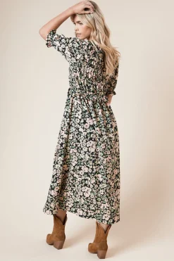 Robe Midi À Basque Avec Corsage Froncé Et Petites Manches Bouffantes À Motif Fleuri