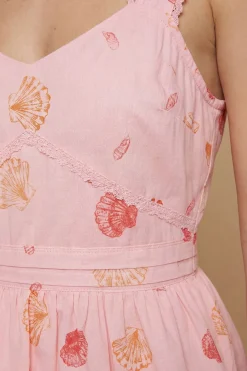 Robe Midi À Basque Avec Imprimé Coquillages Et Bordure En Dentelle