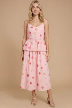 Robe Midi À Basque Avec Imprimé Coquillages Et Bordure En Dentelle
