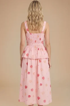 Robe Midi À Basque Avec Imprimé Coquillages Et Bordure En Dentelle