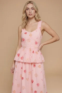Robe Midi À Basque Avec Imprimé Coquillages Et Bordure En Dentelle