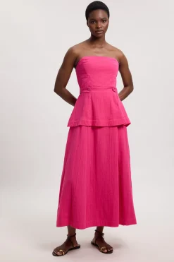 Robe Midi À Basque Et Bustier En Double Étoffe