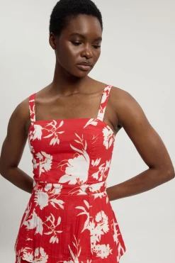 KarenMillen Robe Midi À Basque Et Encolure Bandeau En Double Tissu Imprimé<Femme Robes|Robes Mi-Longues