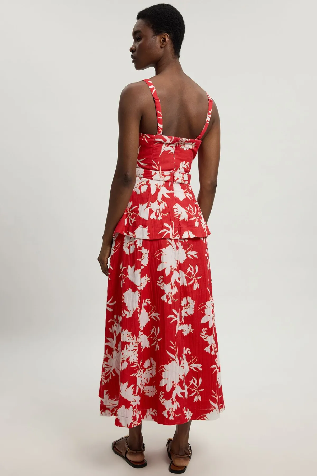 KarenMillen Robe Midi À Basque Et Encolure Bandeau En Double Tissu Imprimé<Femme Robes|Robes Mi-Longues