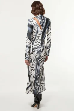 KarenMillen Robe midi biais en satin de viscose à rayures dégradées<Femme Robes Mi-Longues|Satin Et Dentelle