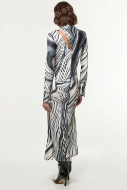 KarenMillen Robe midi biais en satin de viscose à rayures dégradées<Femme Robes Mi-Longues|Satin Et Dentelle
