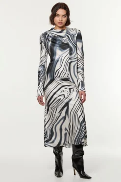 KarenMillen Robe midi biais en satin de viscose à rayures dégradées<Femme Robes Mi-Longues|Satin Et Dentelle