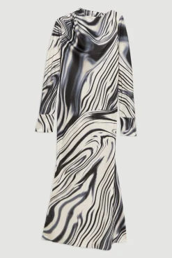 KarenMillen Robe midi biais en satin de viscose à rayures dégradées<Femme Robes Mi-Longues|Satin Et Dentelle