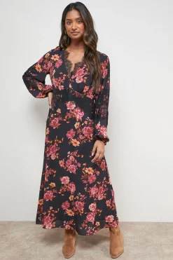 Oasis Robe Midi Biais à Imprimé avec Insert en Dentelle<Femme Robes Mi-Longues|Satin Et Dentelle