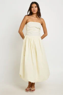 Robe Midi Bouffante Froncée En Popeline De Coton