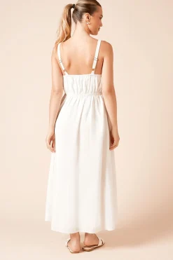 Robe Midi Boutonnée À Broderie Florale Bleue