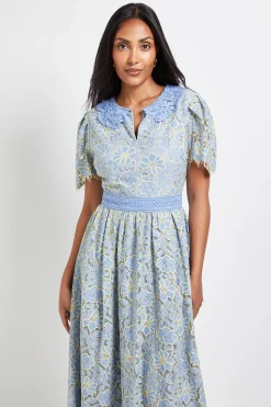 Robe Midi Boutonnée à Col en Dentelle Petite Taille