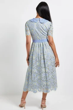 Robe Midi Boutonnée à Col en Dentelle Petite Taille