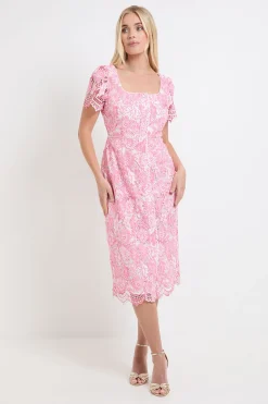 Robe Midi Boutonnée En Dentelle Contrastée Petite