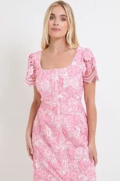 Robe Midi Boutonnée En Dentelle Contrastée Petite