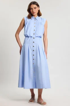 Robe Midi Boutonnée En Popeline De Coton