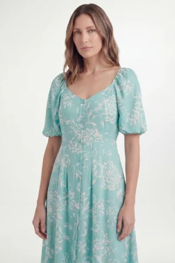 Robe Midi Boutonnée En Twill Ottoman Fleuri Petite Taille