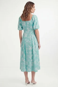 Robe Midi Boutonnée En Twill Ottoman Fleuri Petite Taille