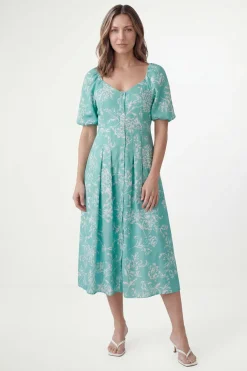 Robe Midi Boutonnée En Twill Ottoman Fleuri Petite Taille