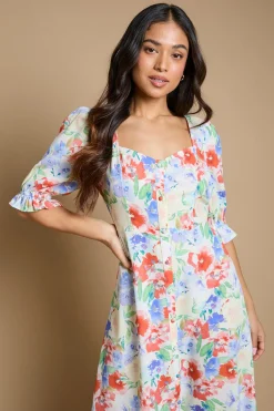 Robe Midi Boutonnée À Imprimé Fleuri Petite