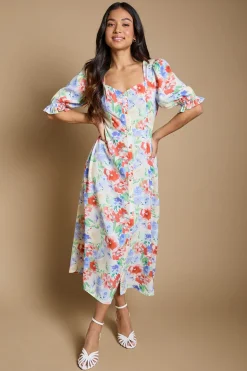 Robe Midi Boutonnée À Imprimé Fleuri Petite