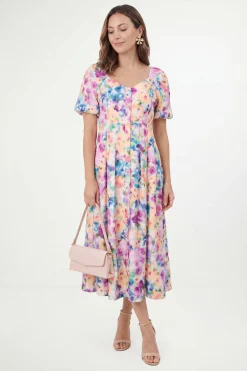 Robe Midi Boutonnée À Imprimé Fleuri En Twill Ottoman Petite