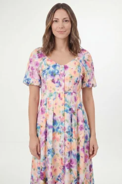 Robe Midi Boutonnée À Imprimé Fleuri En Twill Ottoman Petite