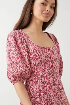 Dorothy Perkins Robe Midi Boutonnée À Imprimé Fleuri Rouge Ditsy Petite Taille<Femme Robes|Robes Mi-Longues