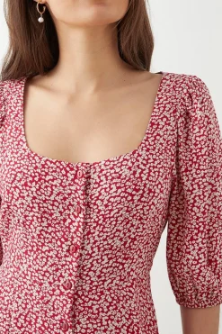 Dorothy Perkins Robe Midi Boutonnée À Imprimé Fleuri Rouge Ditsy Petite Taille<Femme Robes|Robes Mi-Longues