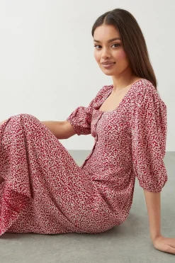 Dorothy Perkins Robe Midi Boutonnée À Imprimé Fleuri Rouge Ditsy Petite Taille<Femme Robes|Robes Mi-Longues