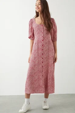 Dorothy Perkins Robe Midi Boutonnée À Imprimé Fleuri Rouge Ditsy Petite Taille<Femme Robes|Robes Mi-Longues