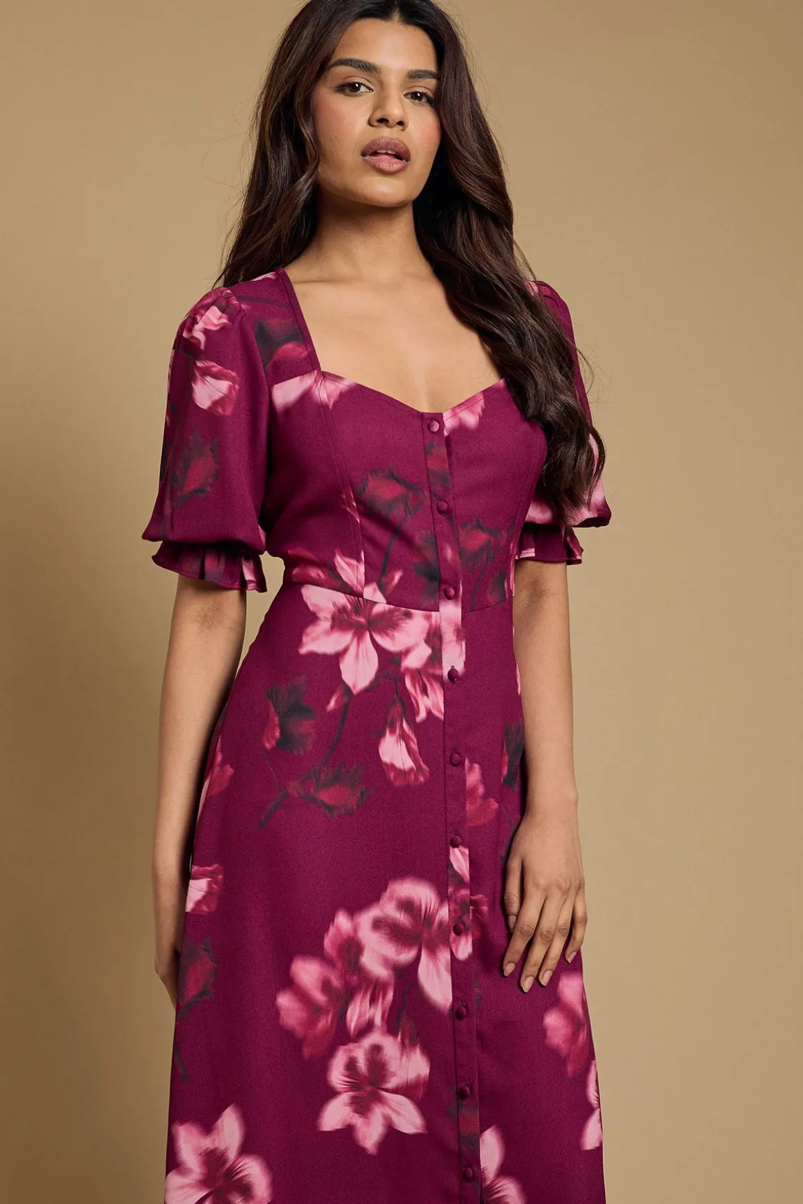 Robe Midi Boutonnée À Imprimé Fleuri Petite